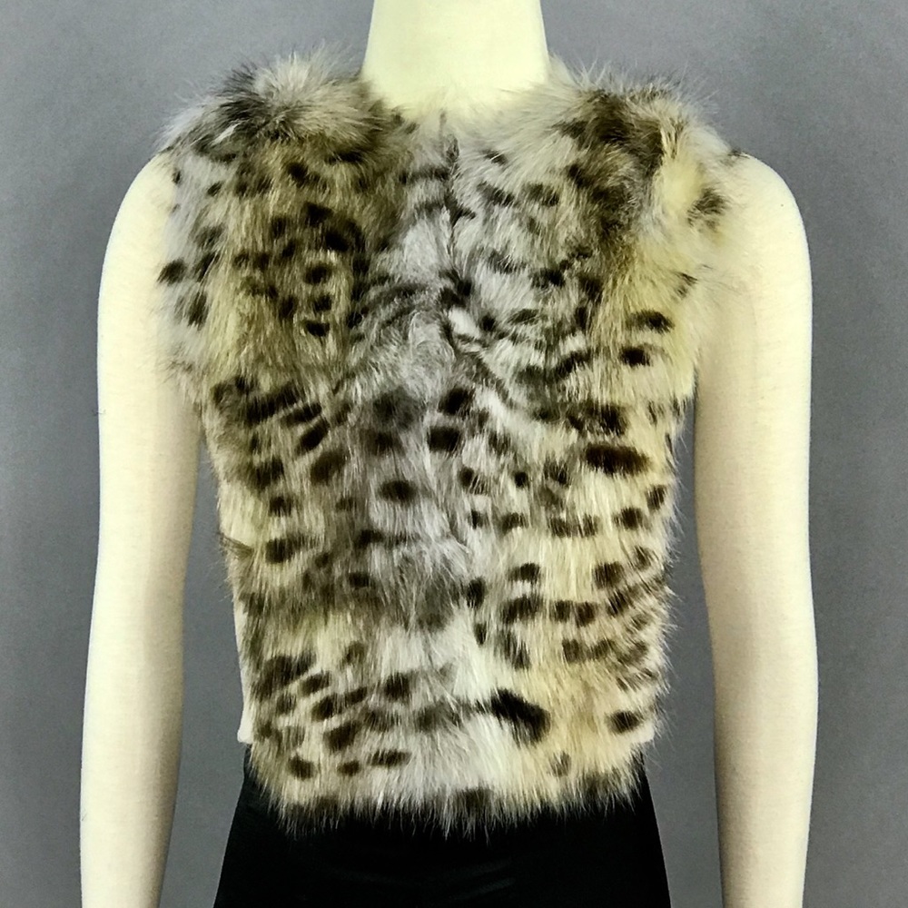 Tahari genuine fur leopard print vest jacket Sz S